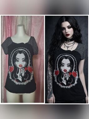 Too Fast Elvira Elvira Polka Dot Roses Gothic Top Size Large